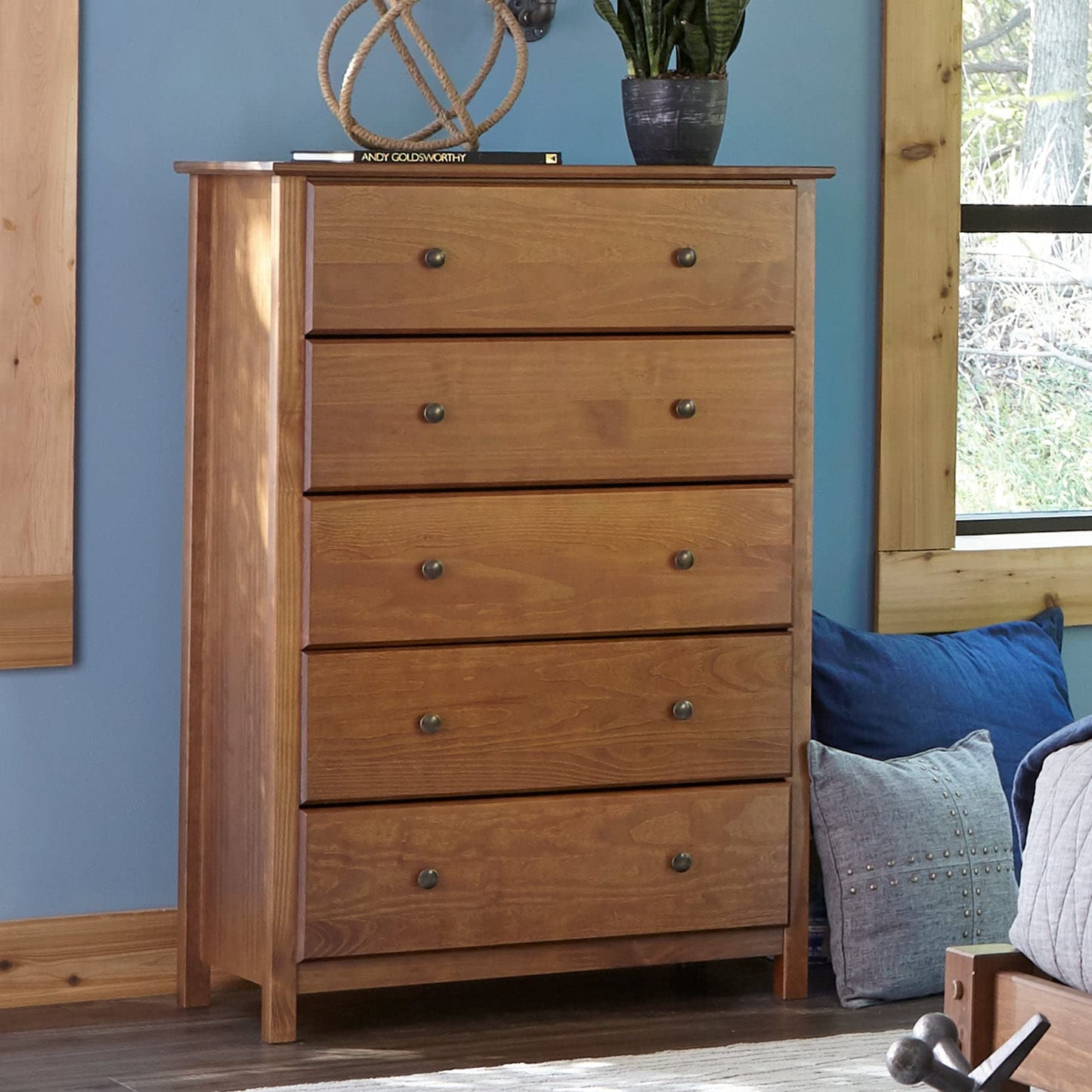 Grain Wood Furniture Shaker 5-Drawer Chest, Solid Wood with a Cherry Finish