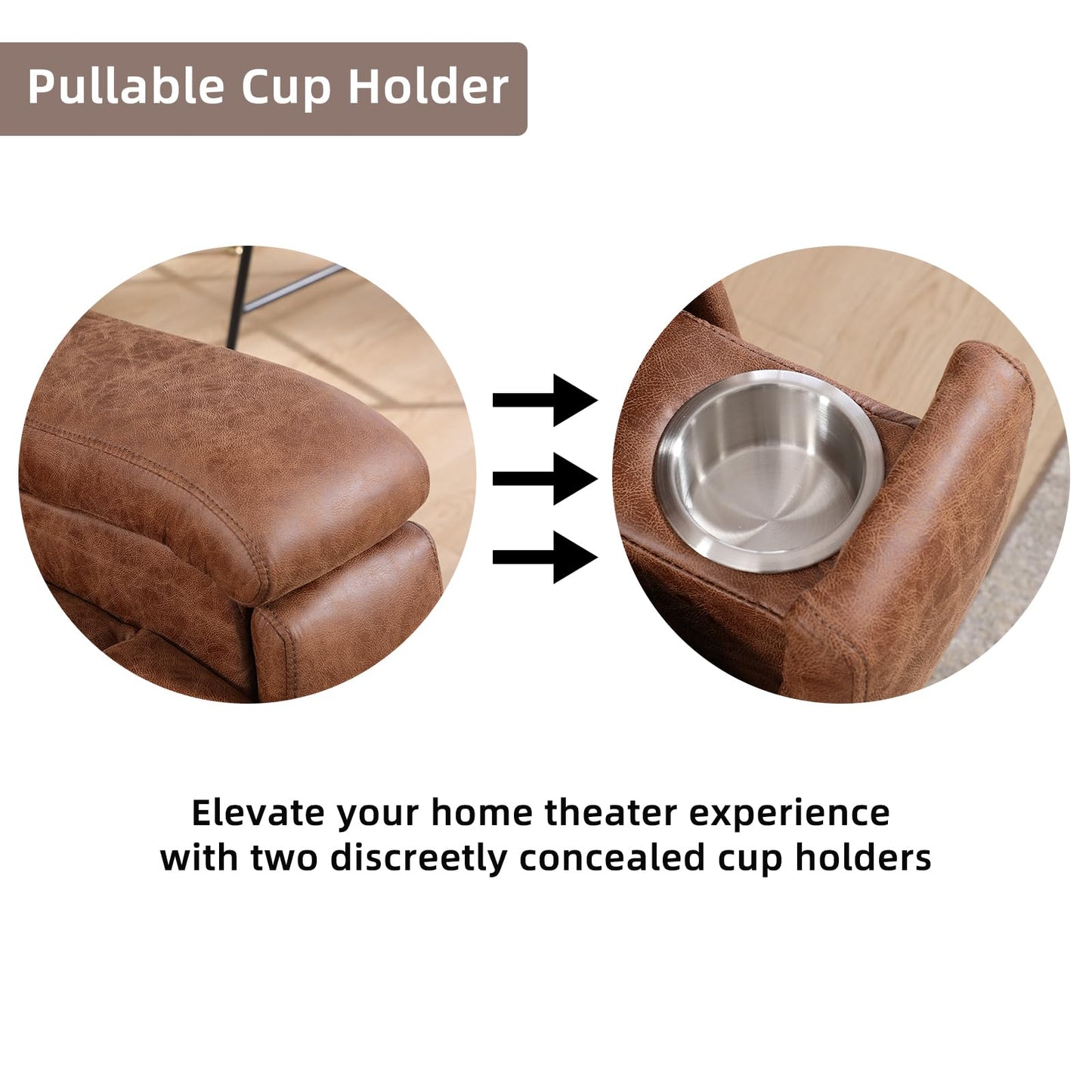 IOMOR Leather Recliner Chair, Manual Recliner Chair for Adults with Overstuffed Arms and Back, Single Sofa Recliner with Cup Holders for Living Room (1, Brown)