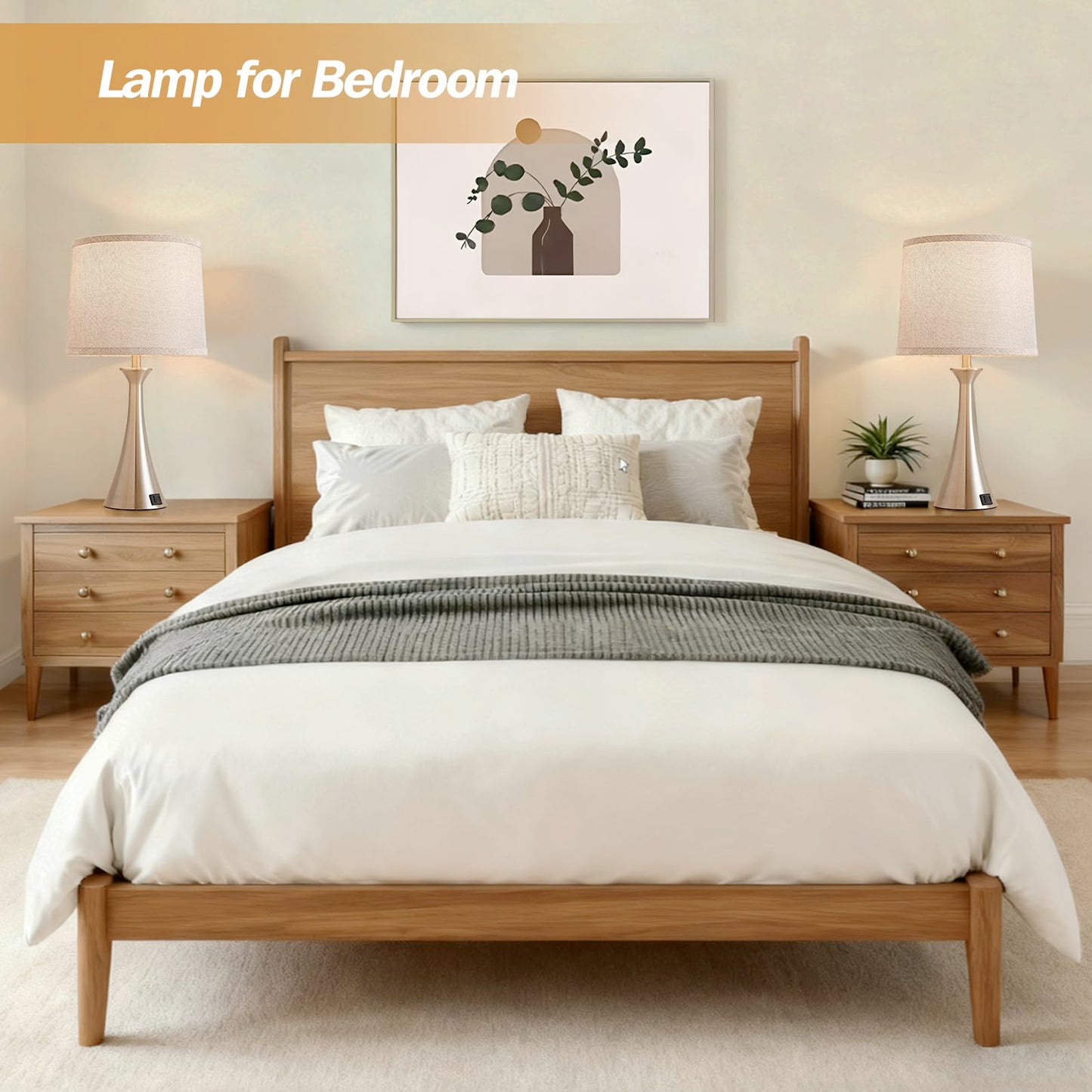 Touch Lamp for Living Room Bedroom, 21" Table Lamps Set of 2 with USB C+A Ports, Touch Bedside Lamps for Nightstand with 3 Way Dimmable, 2 LED Bulbs Included, Black