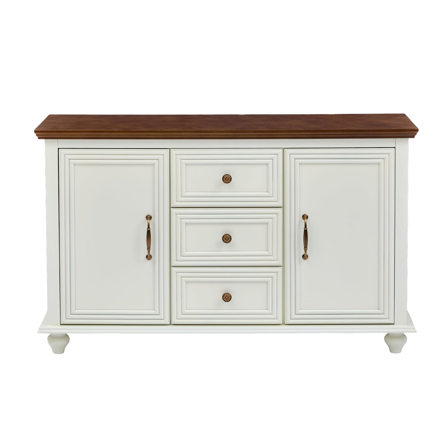 LKTART 40" Sideboard Buffet Accent Storage Cabinet with Carved Pattern Side Board Solid Wood Frame for Kitchen, Living Room, Entryway,Hallway (Blue+Brown)