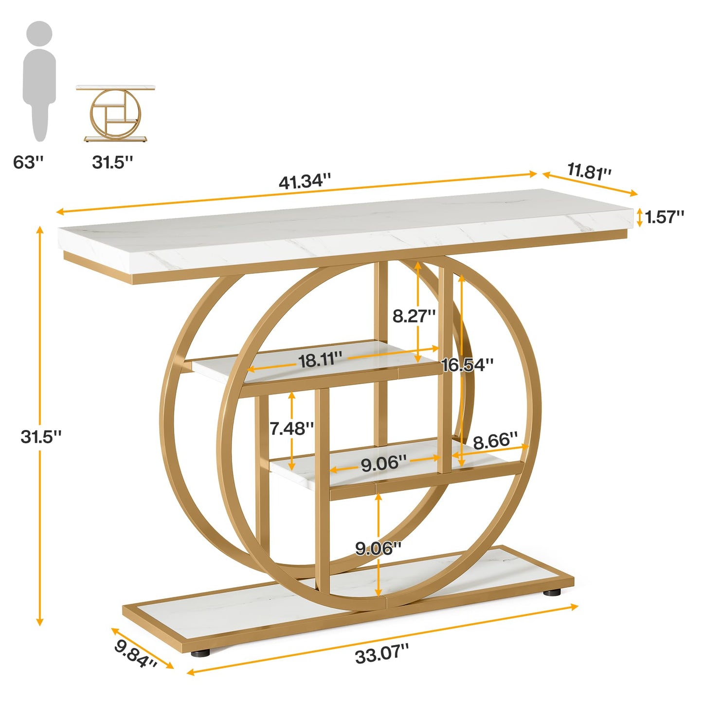 Tribesigns 41.3" Console Table, Industrial 4-Tier Sofa Table Entryway Table with Circle Base, Narrow Wood Accent Tables with Storage Shelves for Living Room, Hallway, Foyer, Rustic Brown