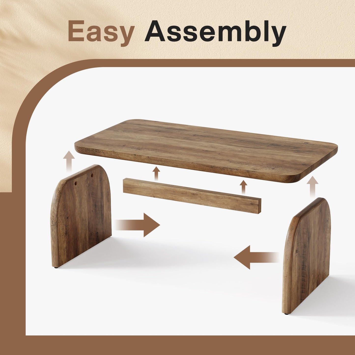 Tribesigns Rectangle Coffee Table, 47-Inch Wood Rectangular Living Room Table, Farmhouse Accent Center Low Cocktail Tea Table with Sturdy Base & Rounded Corners, Easy Assembly (Natural Brown)