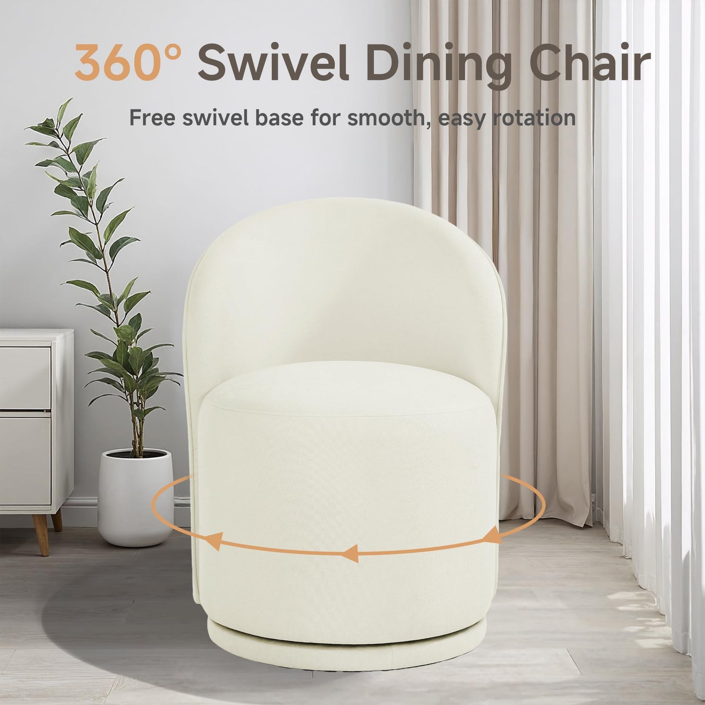 Swivel Barrel Dining Chairs Set of 2, Faux Leather Upholstered Round Dining Chairs, 360° Swivel Vanity Chair Comfy Armless Accent Makeup Chair for Dining/Living Room Makeup Room, Brown