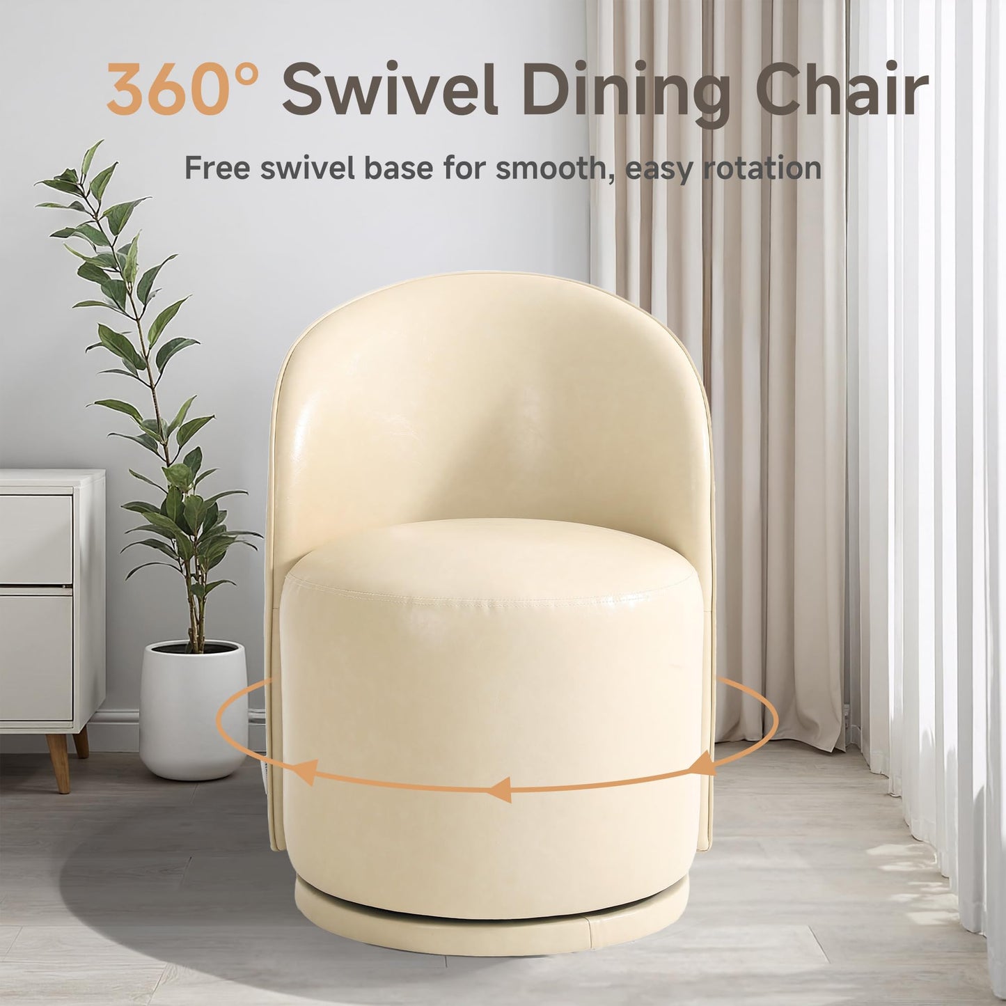 Swivel Barrel Dining Chairs Set of 2, Faux Leather Upholstered Round Dining Chairs, 360° Swivel Vanity Chair Comfy Armless Accent Makeup Chair for Dining/Living Room Makeup Room, Brown