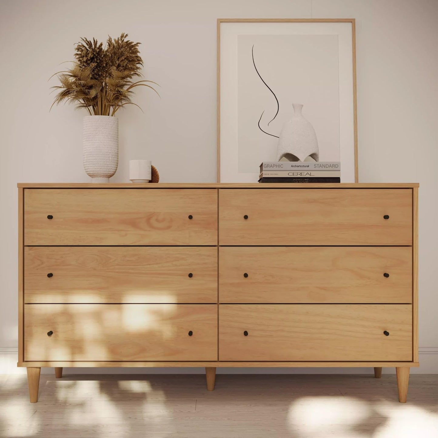 Grain Wood Furniture Mid Century 6-Drawer Dresser, Brushed Walnut
