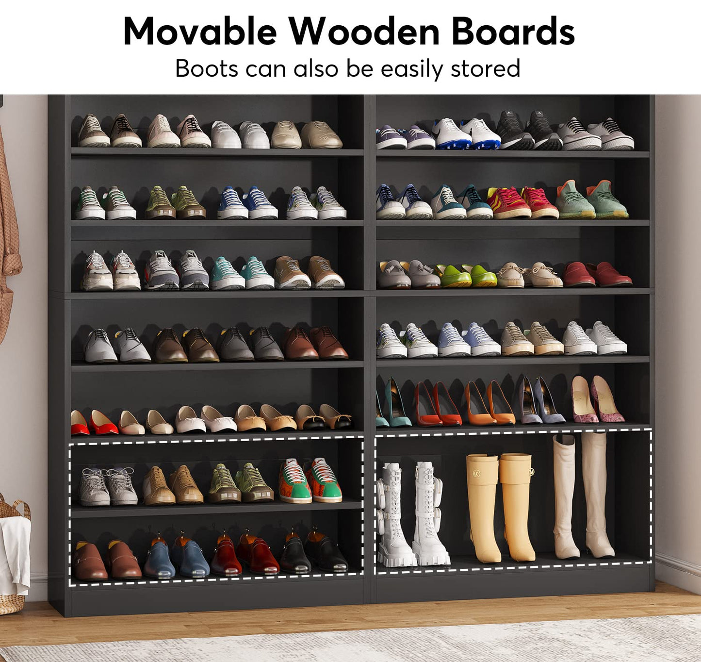 Tribesigns Shoe Cabinet, 9 Tiers 40-45 Pairs Heavy Duty Wood Freestanding Shoe Storage Cabinet, 70.8'' Tall Shoe Cabinet with Open Storage for Entryway, White