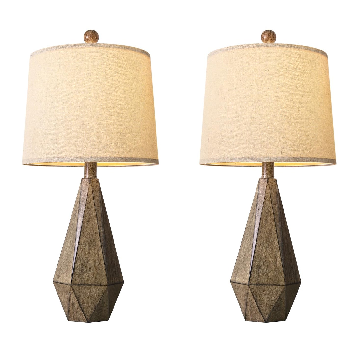 PoKat 20.25" Retro Farmhouse Table Lamp Set of 2 - Living Room & Bedroom Rustic Linen Bedside Nightstand Lamps for Kids, Study, Office - Resin, Suitable for Small Places