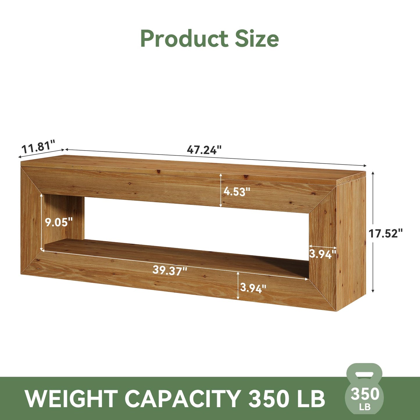 Solid Wood Entryway Bench, 47" Rustic Farmhouse Indoor Bench Seat with Storage Shelf for Entrance, Hallway, End of Bed