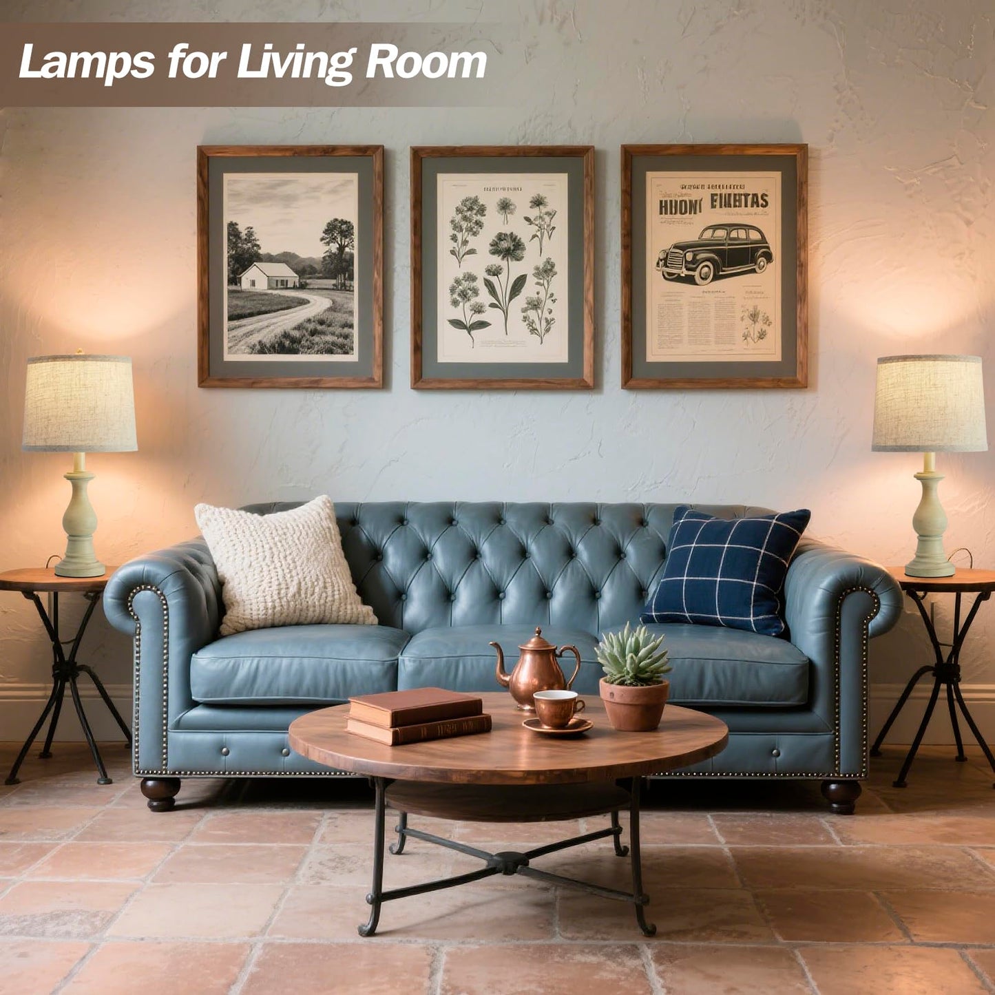 Vintage Table Lamp for Living Room Bedroom, 18.5" Farmhouse Bedside Lamps Nightstand Lamp Set of 2, Table Lamps with Oatmeal Linen Lamp Shades, 2 LED Bulbs Included