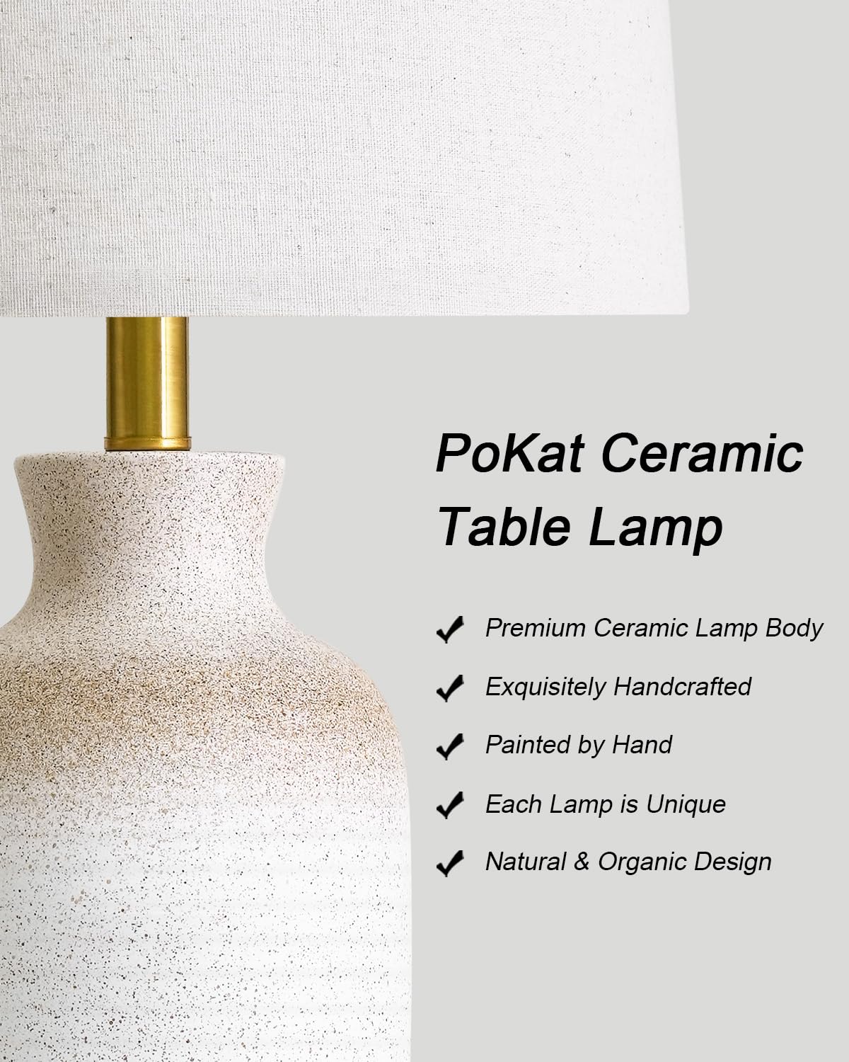 PoKat 24'' Farmhouse Ceramic Table Lamp for Living Room with Natural Textured Finish, Rustic Bedside Lamps for Bedroom, Organic Nightstand Lamps Dresser End Side Table Home Gift (White and Antique)