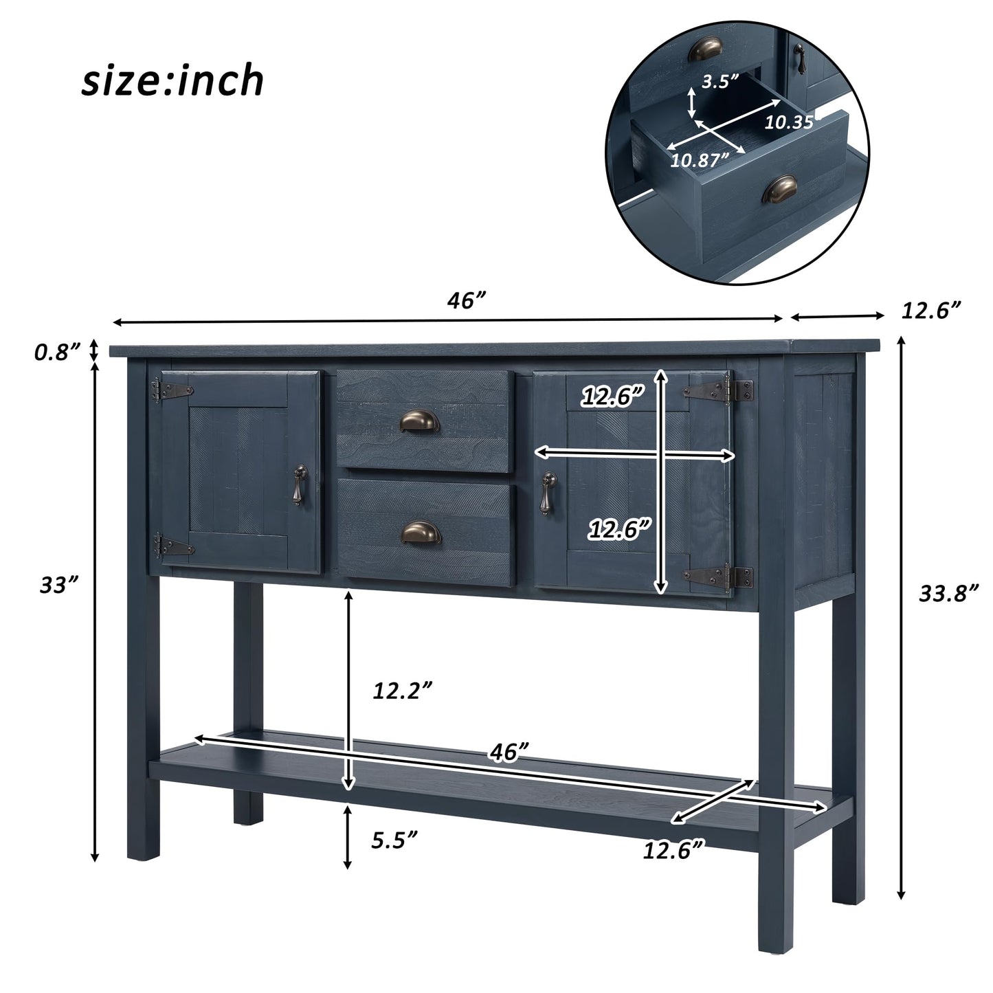 LKTART Solid Wood Farmhouse Console Table,Sofa Table with Storage Drawers and Shelves,Entryway Table for Entry Hallway Foyer Sofa Side Table,EasyAssembled (48" Navy Blue)