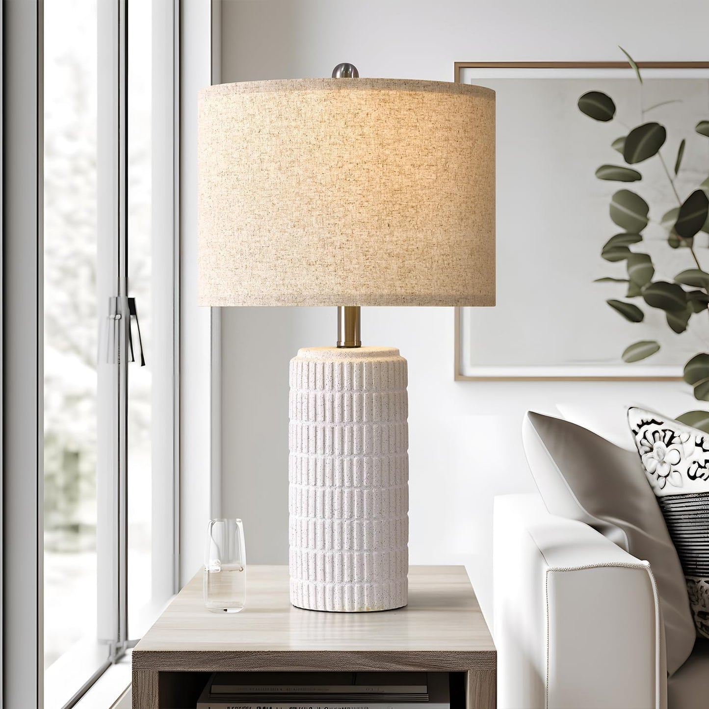PoKat 20.75" Small Modern Ceramic Table Lamps Set of 2 for Bedroom, White Bedside Lamps for Night Stands, Farmhouse Desk Decor Gift Nightstand Table Lamps for Living Room End Table Beige