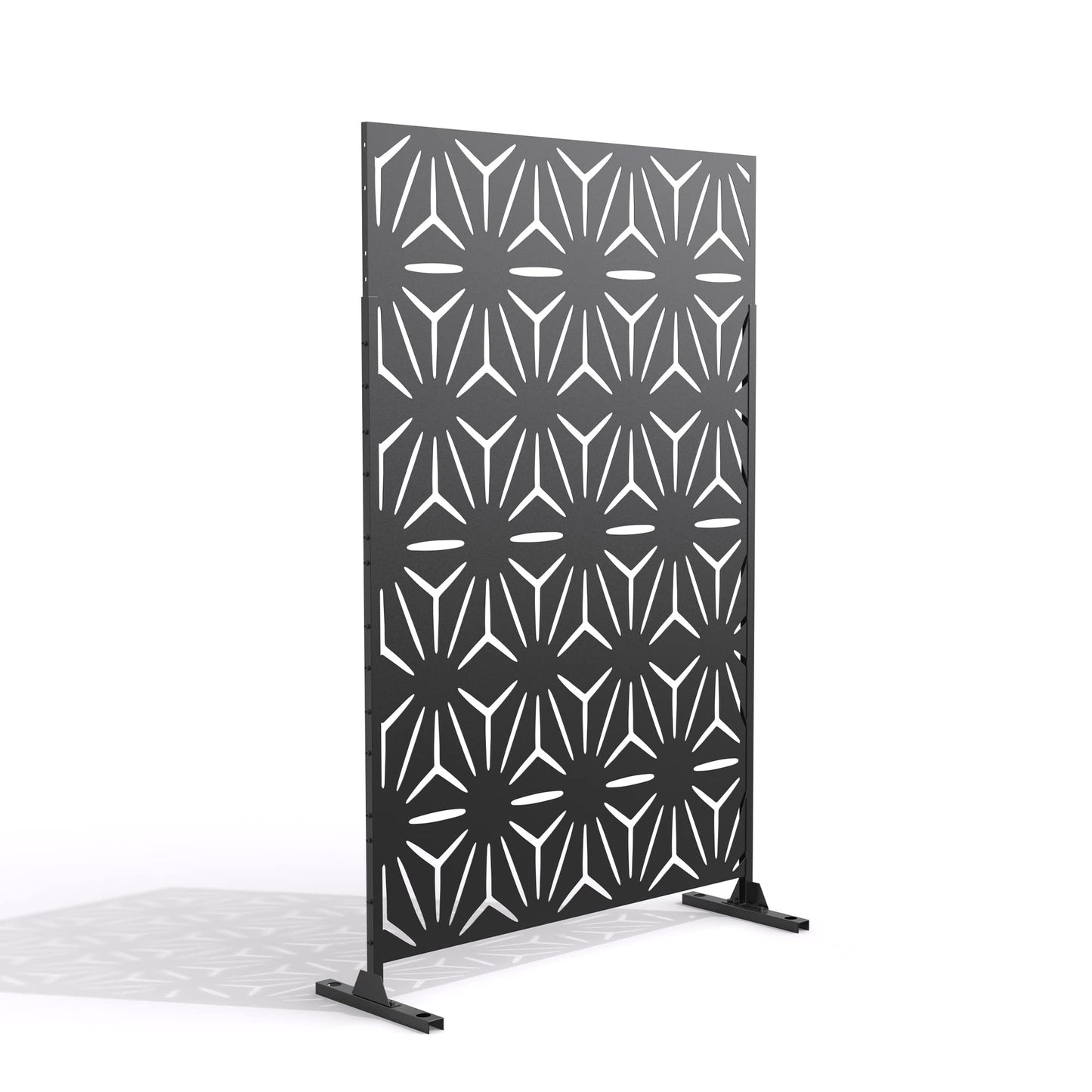 Metal Privacy Screen with Stand, 74" H×47" W Outdoor Privacy Screen for Deck Patio Lawn Garden (Black-Summer)