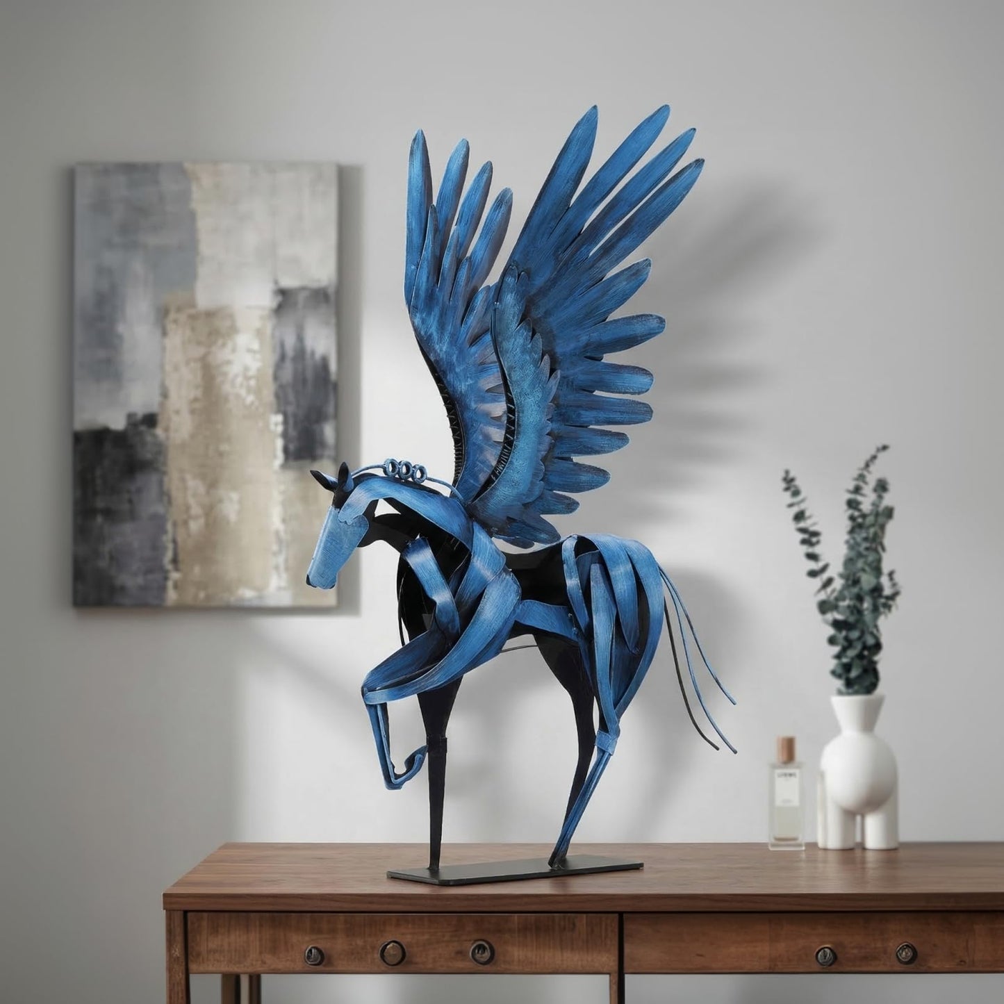 SunBlogs Art Metal Horse Statue Decor, Handmade Strong Modern Horse Sculpture Handicraft, Rustic Metal Statue Decorations Gift for Home Office Desk Figurine (Brown)