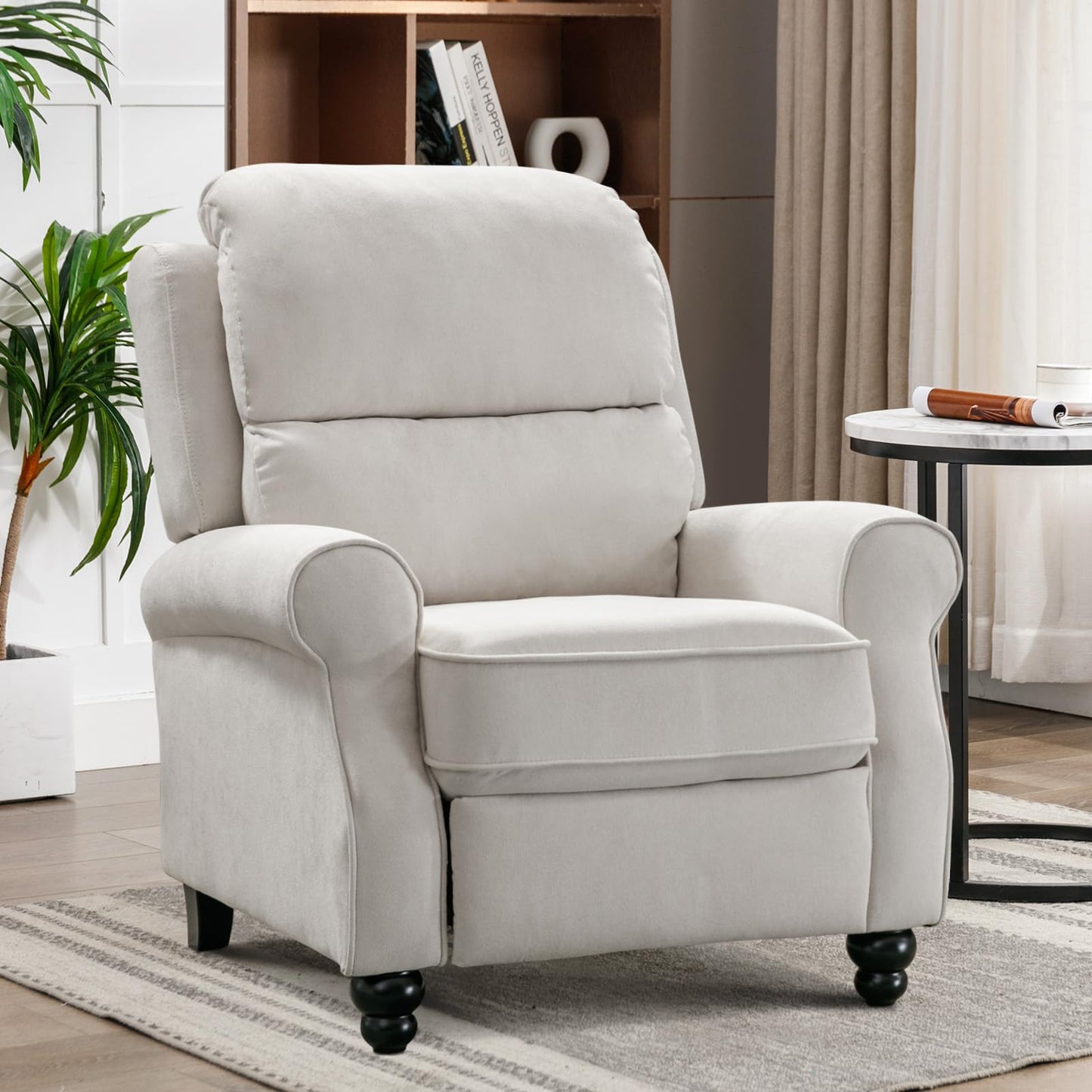 IOMOR Push Back Recliner Chair Faux Leather Lounge Armchair with Rivet Decoration Wingback Single Sofa Chair with Padded Seat Solid Wood Legs for Living Room, Comfy Upholstered, Red Brown