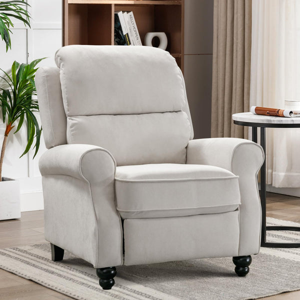 IOMOR Push Back Recliner Chair Faux Leather Lounge Armchair with Rivet Decoration Wingback Single Sofa Chair with Padded Seat Solid Wood Legs for Living Room, Comfy Upholstered, Red Brown