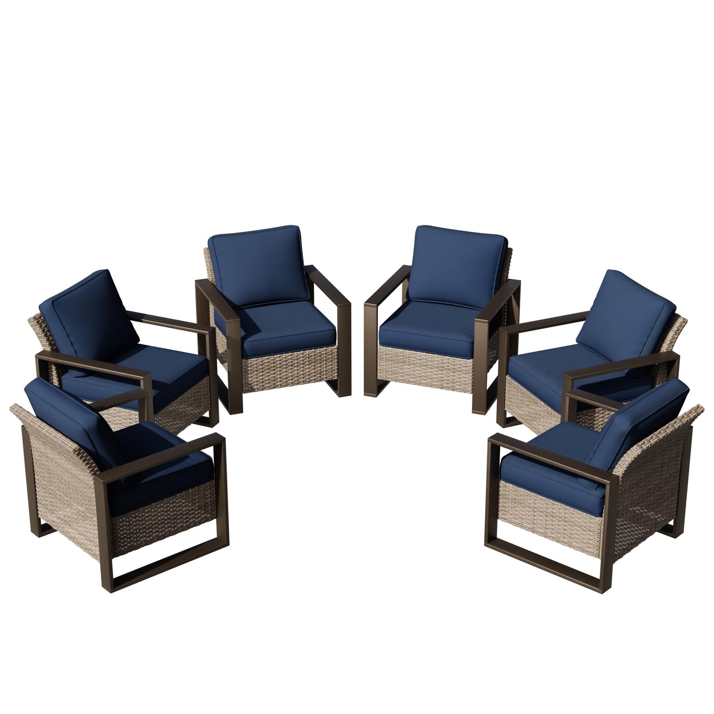 Joyside Outdoor Patio Swivel Rocker Chairs, 3 Pieces Wicker Furniture Set, 2 Swivel Rocking Chairs and 1 Table, Metal Wide Armrest, Thick Cushions and Deep Seating for Garden, Backyard, Porch, Deck