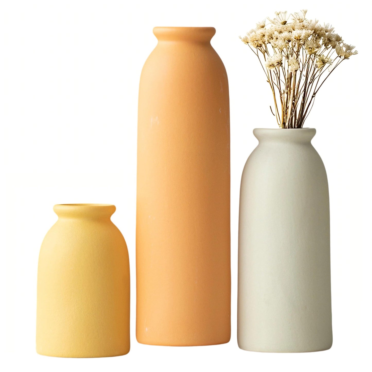 10.4 inches Tall Decorative Ceramic Vase Set, 3 Pieces, Nordic Modern Boho Style, White, Modern Farmhouse for Home Decor (Coffee Mix)