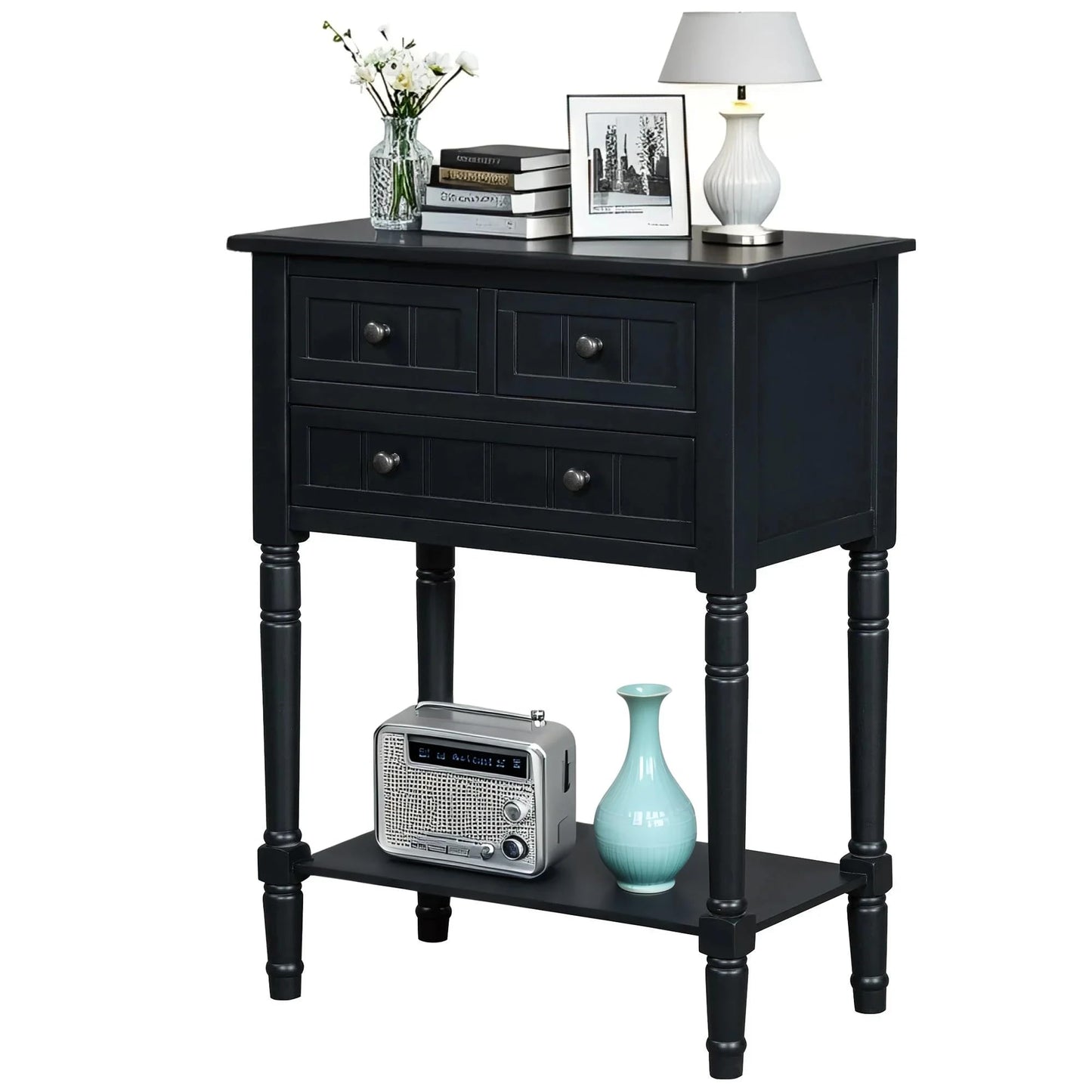 LKTART Small Solid Wood Sofa Table,Console Table with Drawers and Bottom Shelf, Entryway Hallway Foyer Entry Table for Living Room(23.7" Natural)