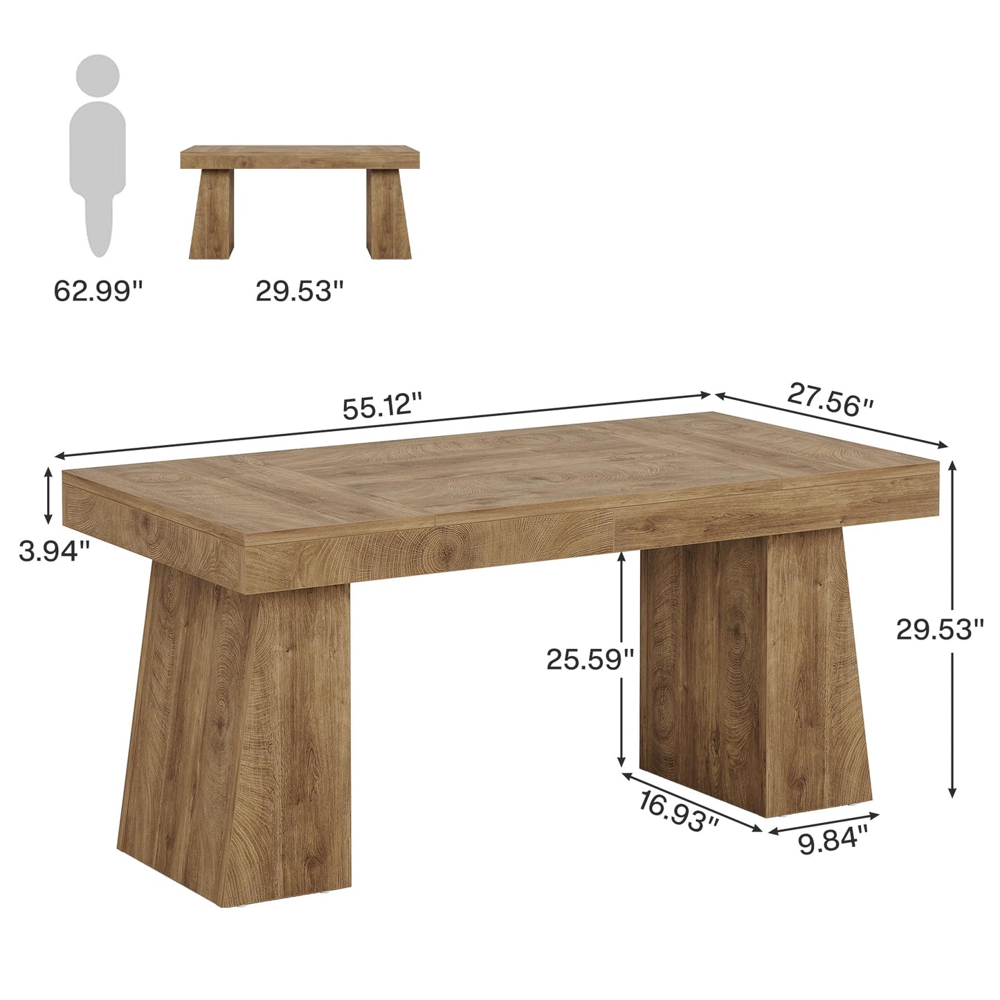 Tribesigns 55 Inches Executive Desk, Mid-Century Modern Home Office Desk, Wood MDF Computer Table Business Workstation Small Conference Table, Light Brown
