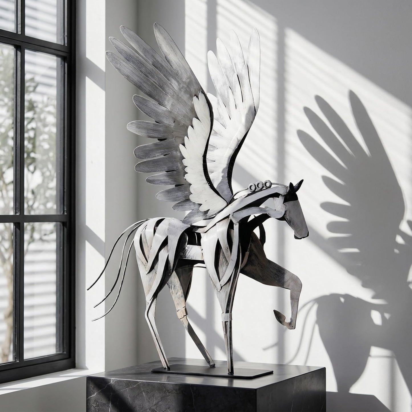 SunBlogs Art Metal Horse Statue Decor, Handmade Strong Modern Horse Sculpture Handicraft, Rustic Metal Statue Decorations Gift for Home Office Desk Figurine (Brown)