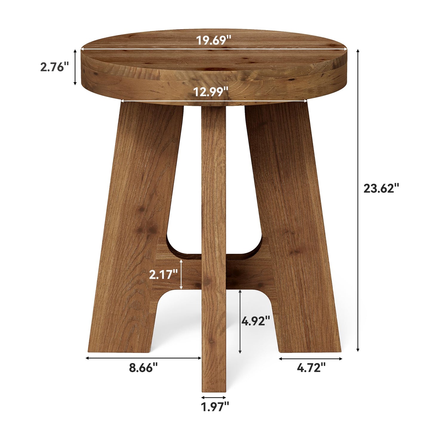 Set of 2 Round End Table, Farmhouse Solid Wood Side Table for Couch, Mid Century Modern Side Table with Heavy-Duty Leg, Wood Bedside Table for Bedroom, Small Spaces, Walnut