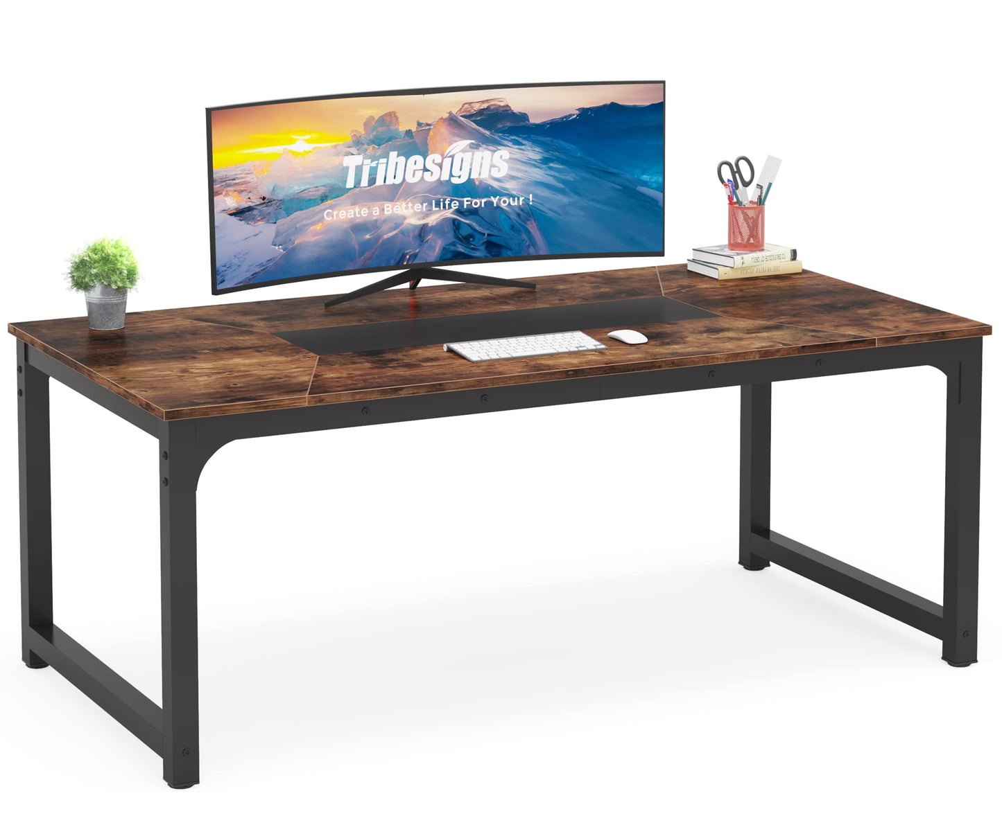 Tribesigns Modern Simple Computer Desk, 47 inch Vintage Office Desk Computer Table, Study Writing Study Desk Workstation for Home Office, Rustic Brown