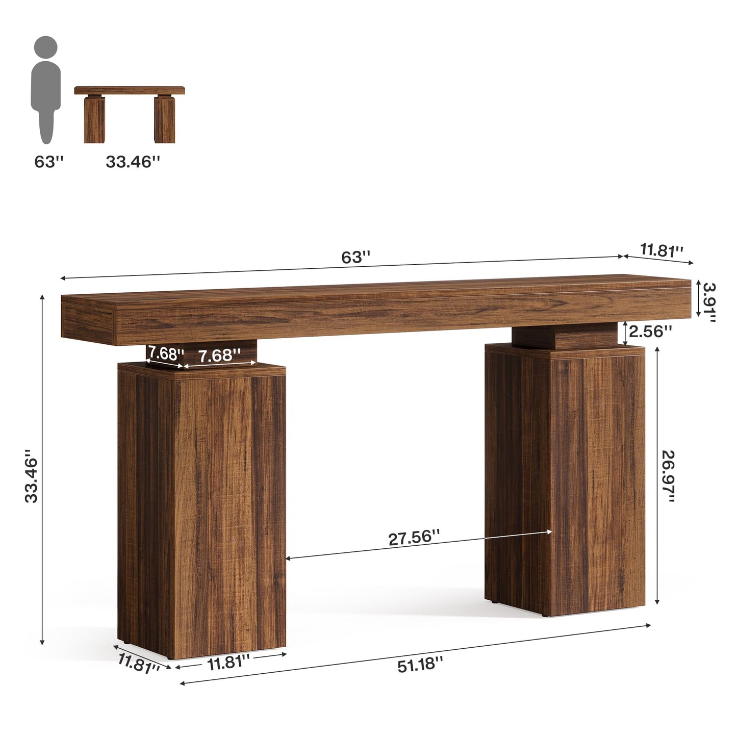 Tribesigns 63-Inch Long Console Table, Farmhouse Entryway Table Behind Couch, Wooden Foyer Stand Entry Station, Modern Hallway Accent Furniture for Living Room Decor, Entrance, Brown