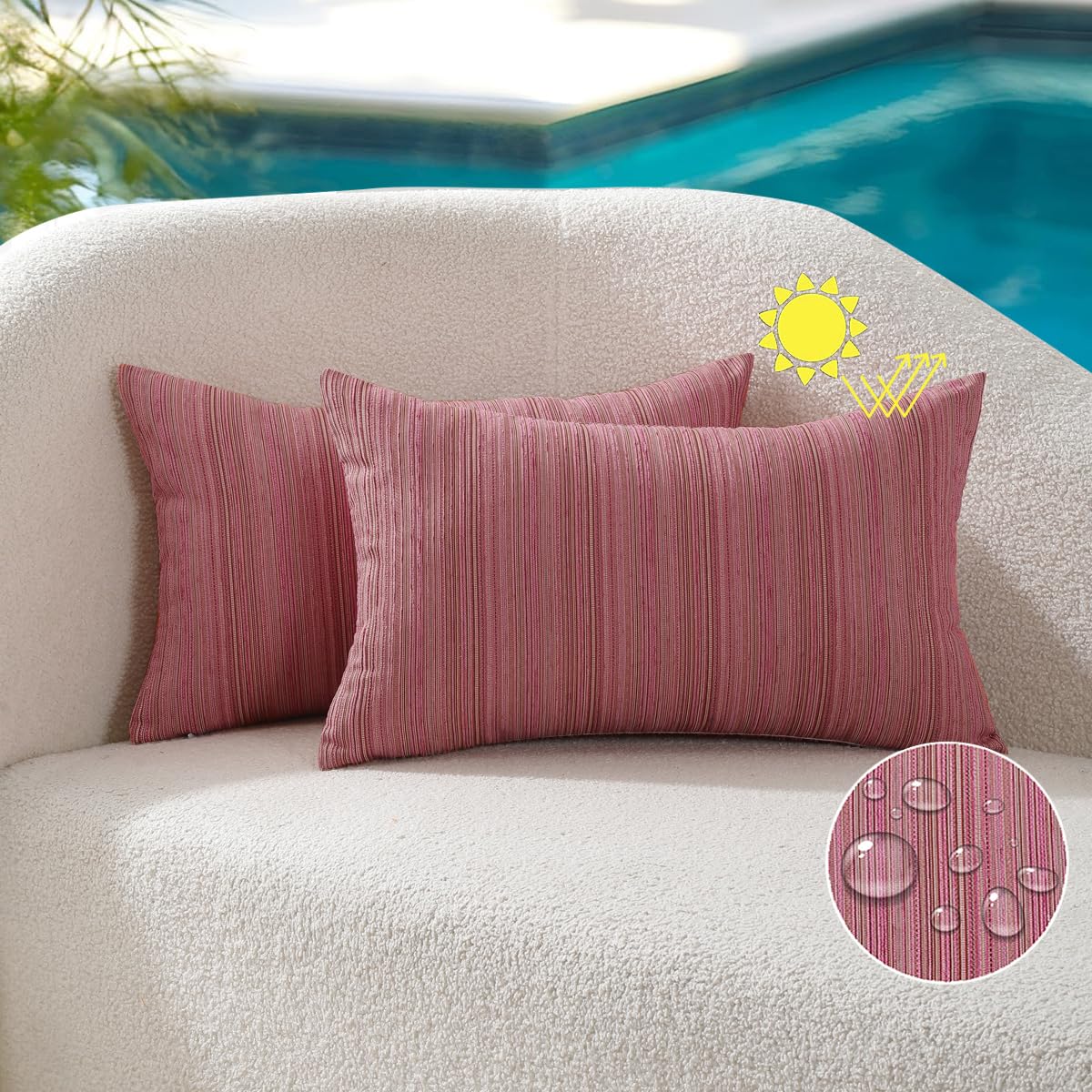 VAKADO Outdoor Waterproof Throw Pillow Covers 18x18 Set of 2 Decorative Outside Patio Furniture Cushion Cases Decor for Garden Bench Porch Couch Tent Chair Stripe Blue