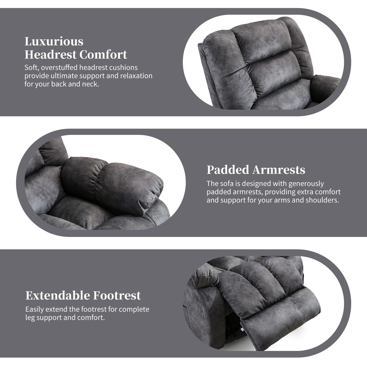 IOMOR Massage Recliner Chair with Heat and Massage, Ergonomic Overstuffed Breathable Fabric Reclining Chairs, Single Sofa Chair with Side Pockets for Living Room Home Theater (Dark Gray)