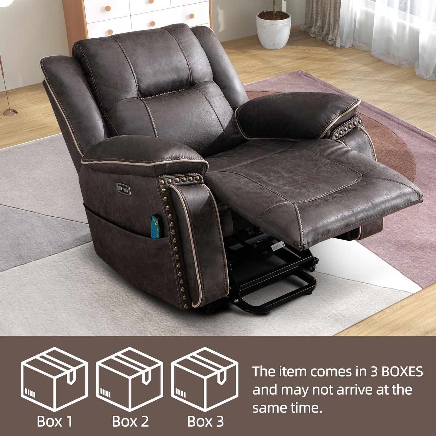IOMOR Dual Motor Power Lift Chair for Elderly, Heavy Duty & Safety Motor Reclining Chair with Massage and Heat, Faux Leather Electric Wider Recliner with USB, 2 Concealed Cup Holders (1, Smoke Gray)