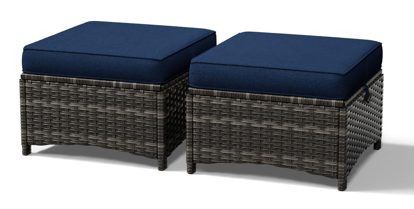 Joyside Outdoor Ottoman Set of 2, Patio Large Ottoman Foot Rest with Thickened Cushions, Outdoor Wicker Foot Stool for Porch, Deck Use