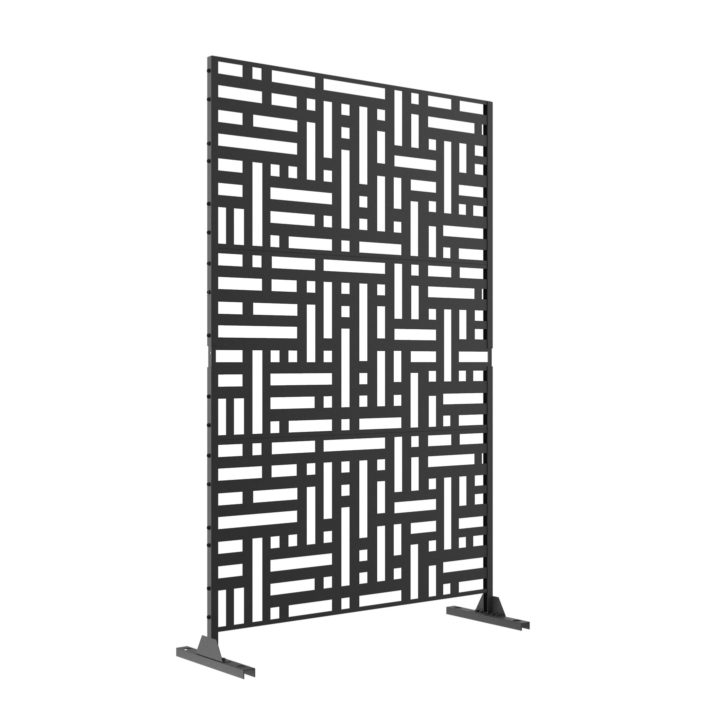 Metal Privacy Screen with Stand, 74" H×47" W Outdoor Privacy Screen for Deck Patio Lawn Garden (Black-Summer)