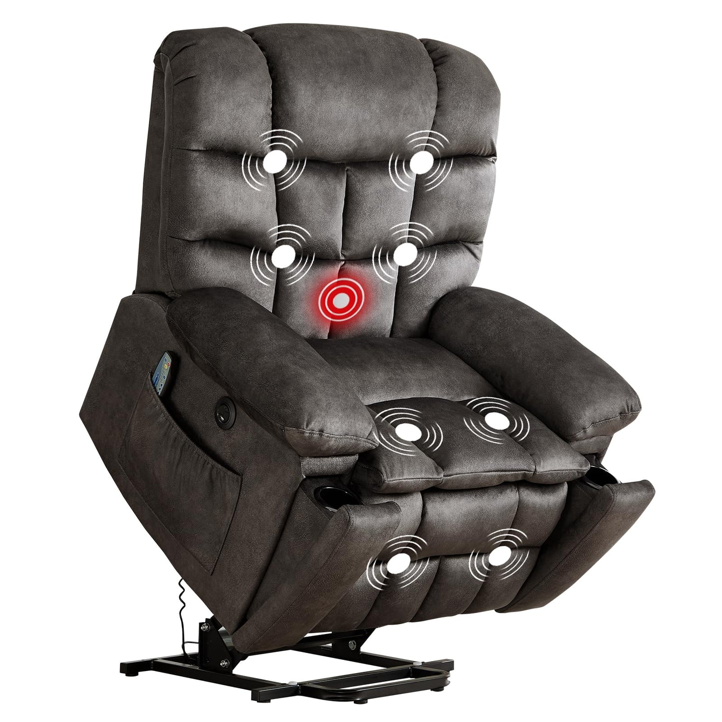 IOMOR Large Power Lift Recliner with Massage and Heat for Elderly, Heavy Duty & Safety Motion Reclining Mechanism, Ergonomic Electric Wider Chair with USB Port, 2 Hidden Cup Holders (1, Brown)