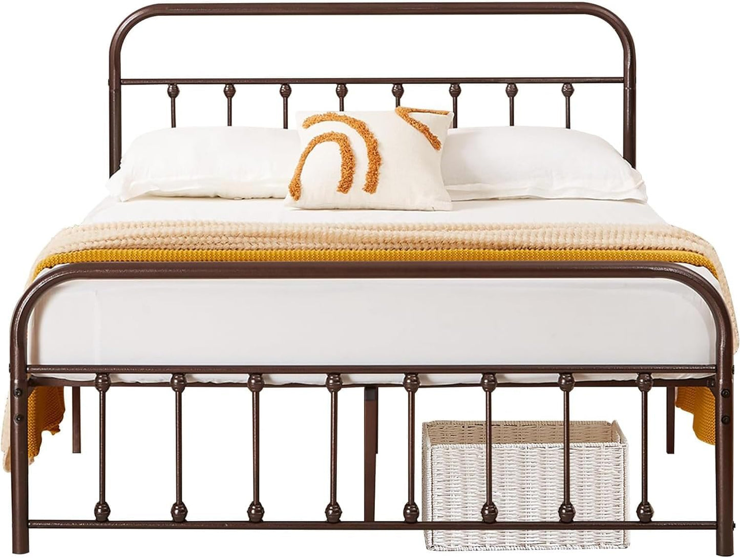 VECELO King Size Victorian Style Metal Bed Frame with Headboard/Mattress Foundation/No Box Spring Needed/Under Bed Storage and Strong Slat Support Purple Bronze