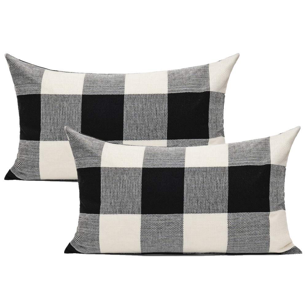 VAKADO Outdoor Farmhouse Buffalo Plaids Throw Pillow Covers 18x18 Set of 2 Black White Decorative Classroom Front Porch Classic Decor Retro Boho Cushion Cases Fall Home Rustic Check for Couch Patio