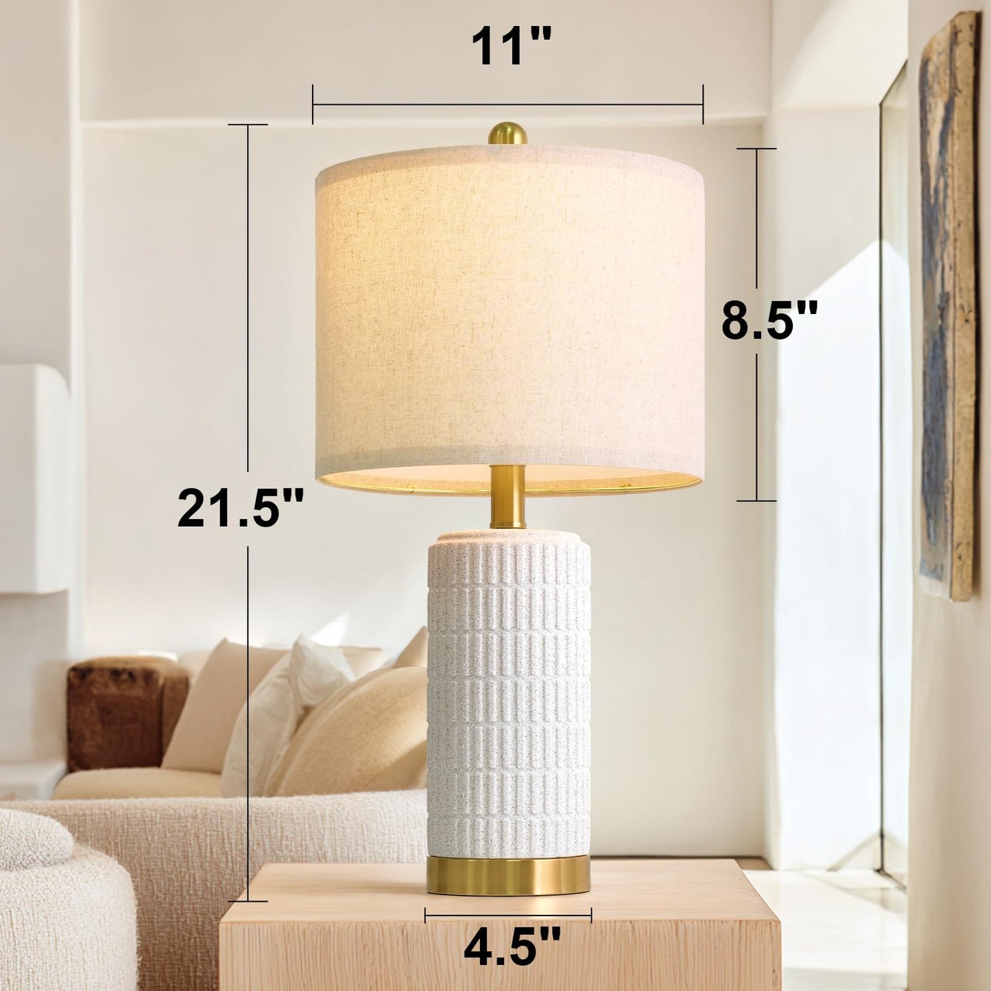 PoKat 20.75" Small Modern Ceramic Table Lamps Set of 2 for Bedroom, White Bedside Lamps for Night Stands, Farmhouse Desk Decor Gift Nightstand Table Lamps for Living Room End Table Beige
