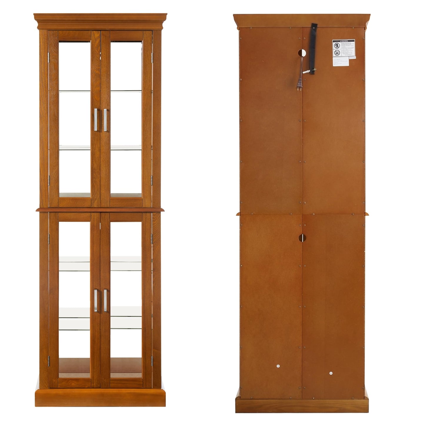 LKTART Curio Glass Display Cabinet with Lighted and Mirrored Back Panel,China Cabinets with Glass Doors,Tall Storage Cabinets with Adjustable Shelves for Curio Collectibles Storage(Cherry)