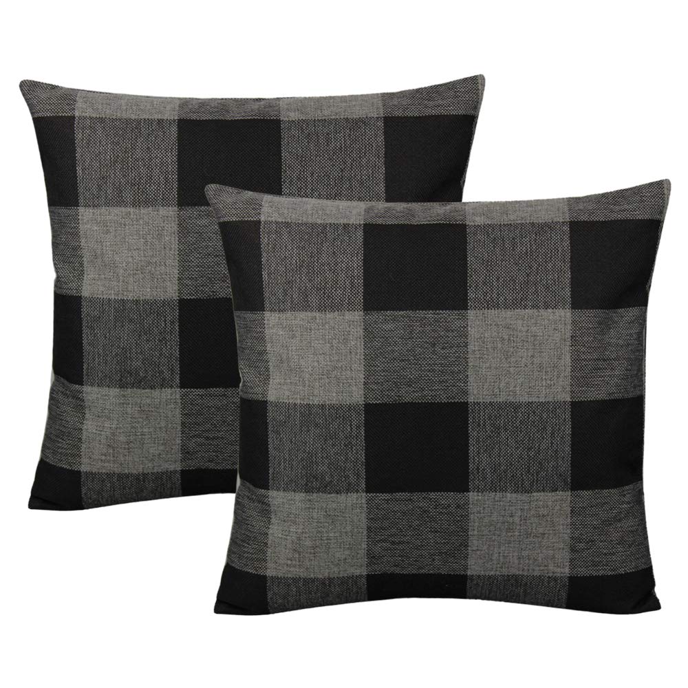 VAKADO Outdoor Farmhouse Buffalo Plaids Throw Pillow Covers 18x18 Set of 2 Black White Decorative Classroom Front Porch Classic Decor Retro Boho Cushion Cases Fall Home Rustic Check for Couch Patio