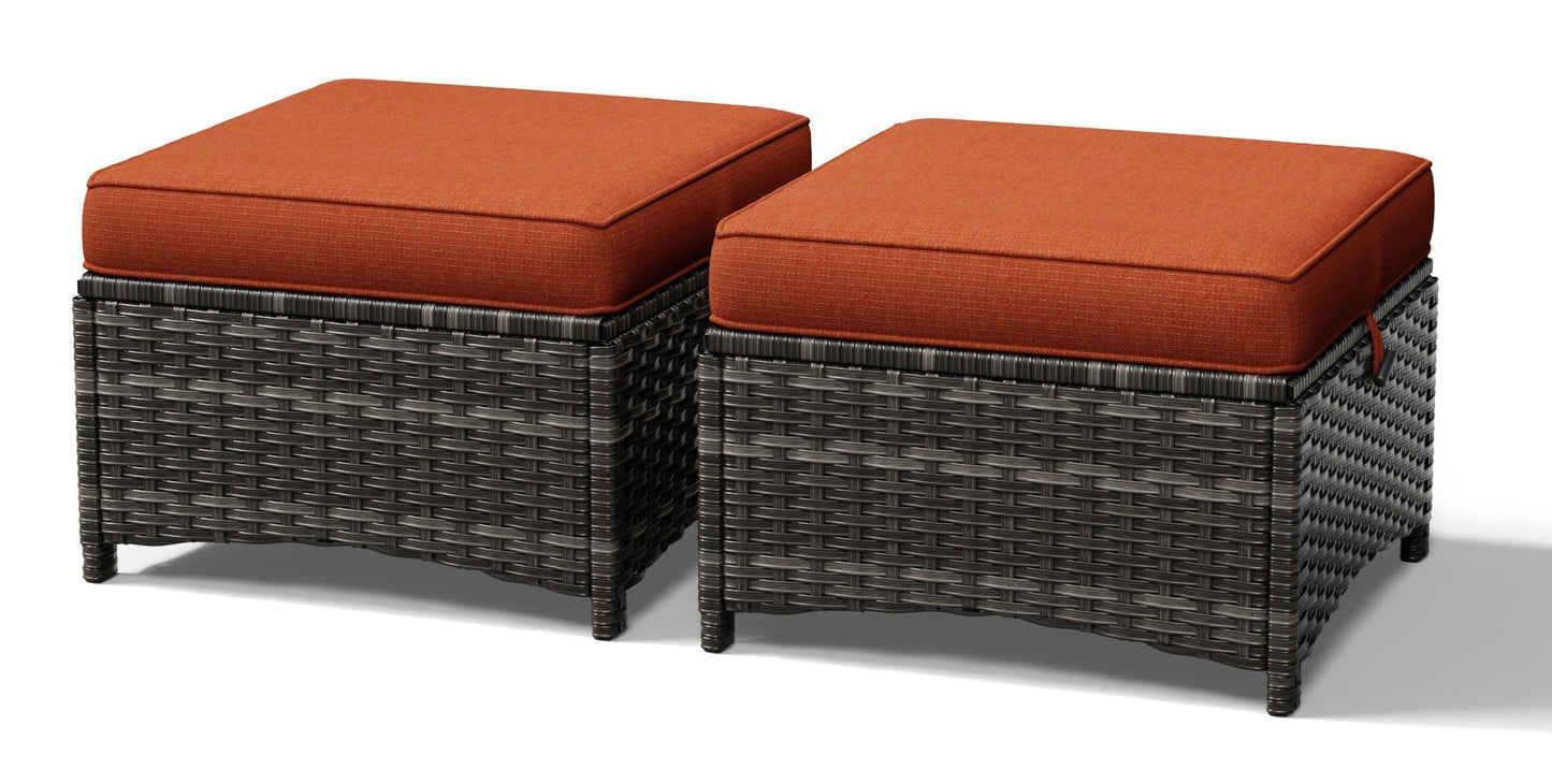 Joyside Outdoor Ottoman Set of 2, Patio Large Ottoman Foot Rest with Thickened Cushions, Outdoor Wicker Foot Stool for Porch, Deck Use