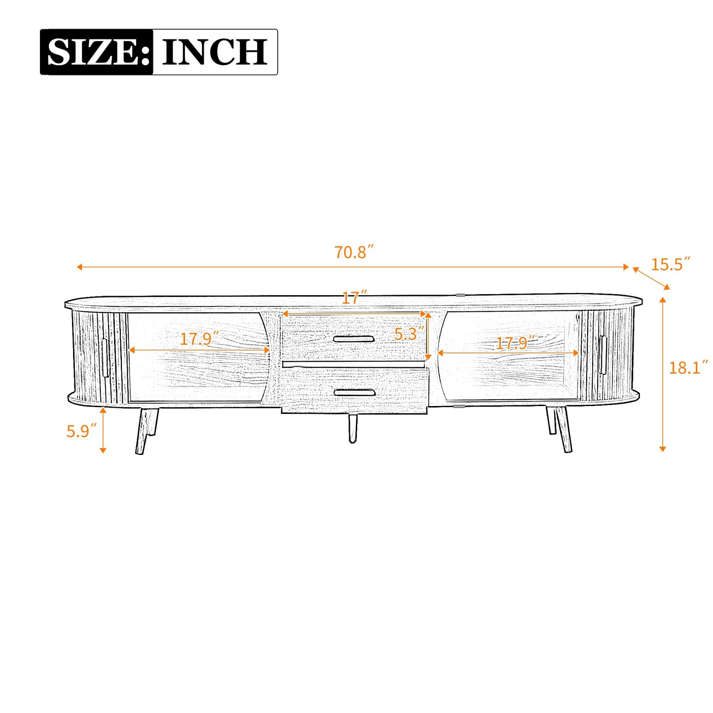 LKTART 67" Mid Century Modern TV Stand for 65/70/75/80" TVs,Entertainment Center with Sliding Doors and Drawers,Media Console for Living Room