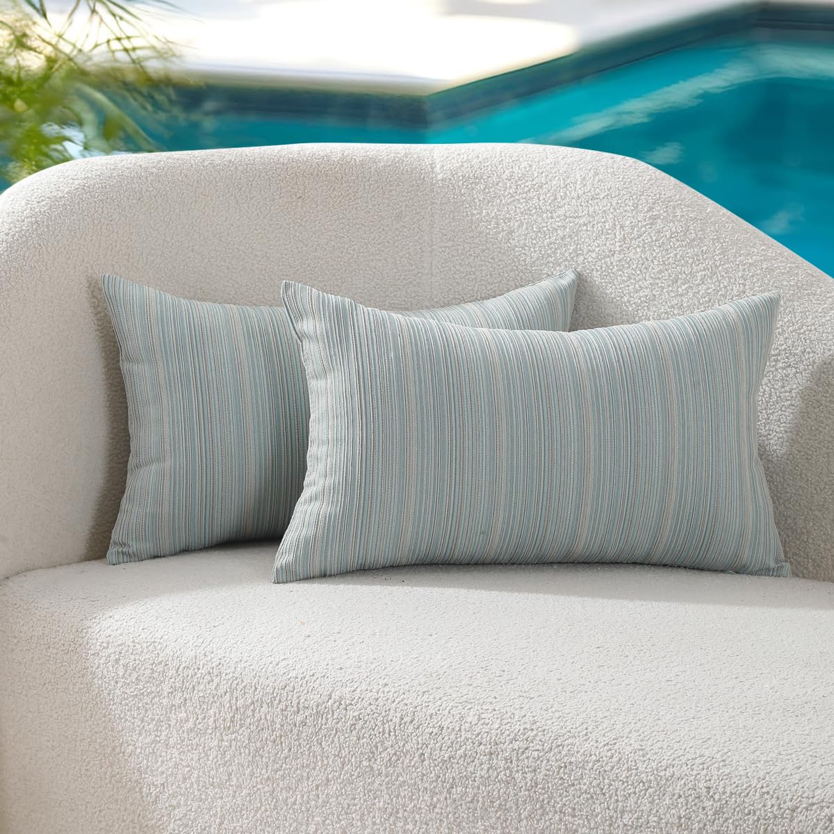 VAKADO Outdoor Waterproof Throw Pillow Covers 18x18 Set of 2 Decorative Outside Patio Furniture Cushion Cases Decor for Garden Bench Porch Couch Tent Chair Stripe Blue