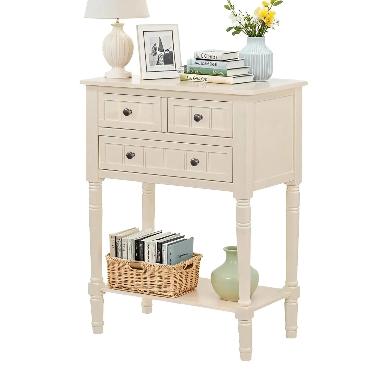 LKTART Small Solid Wood Sofa Table,Console Table with Drawers and Bottom Shelf, Entryway Hallway Foyer Entry Table for Living Room(23.7" Natural)