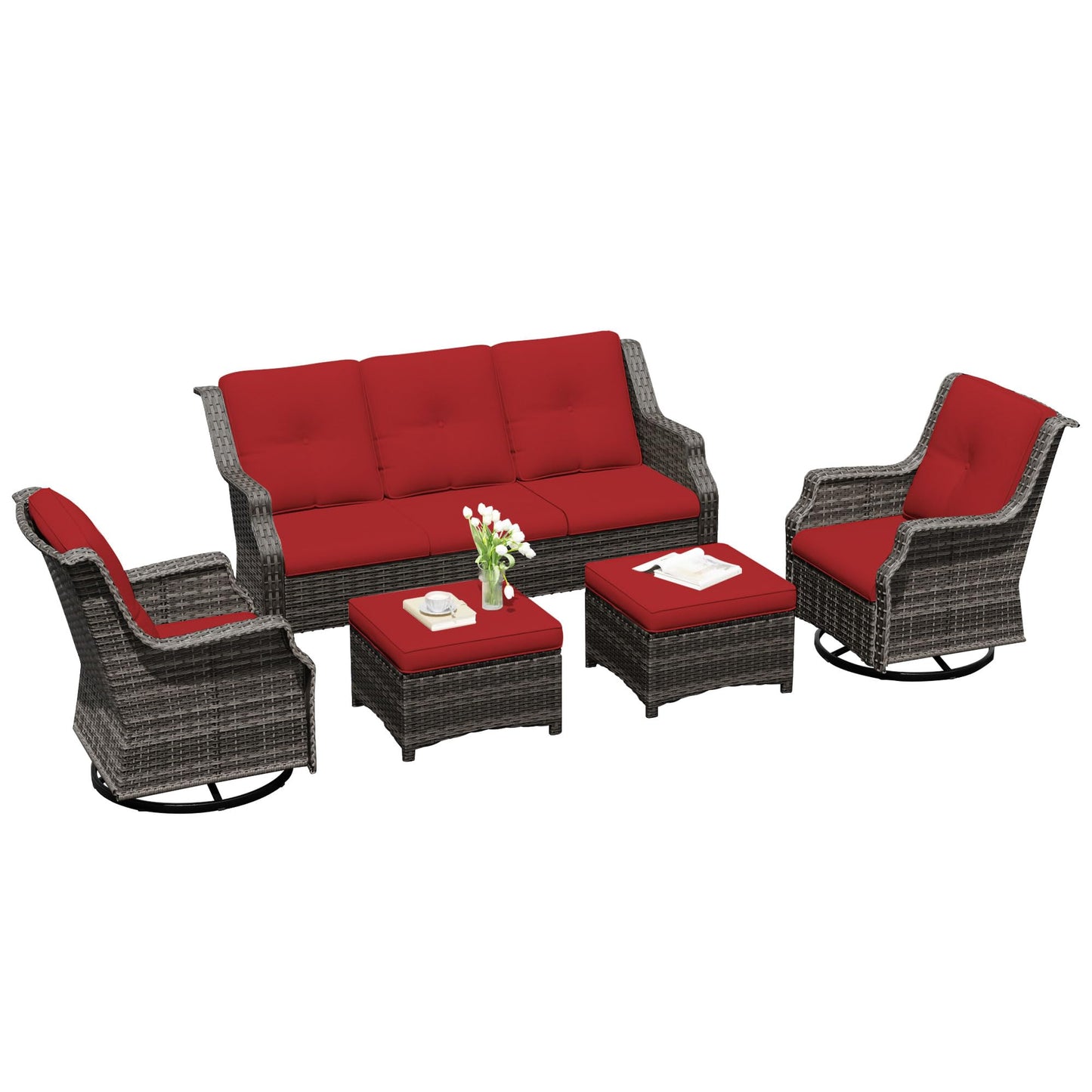 Outdoor Patio Loveseat, All-Weather 2-Seater Wicker Loveseat with Cushions, Outdoor Patio Love Seat Sofa for Garden, Balcony and Deck