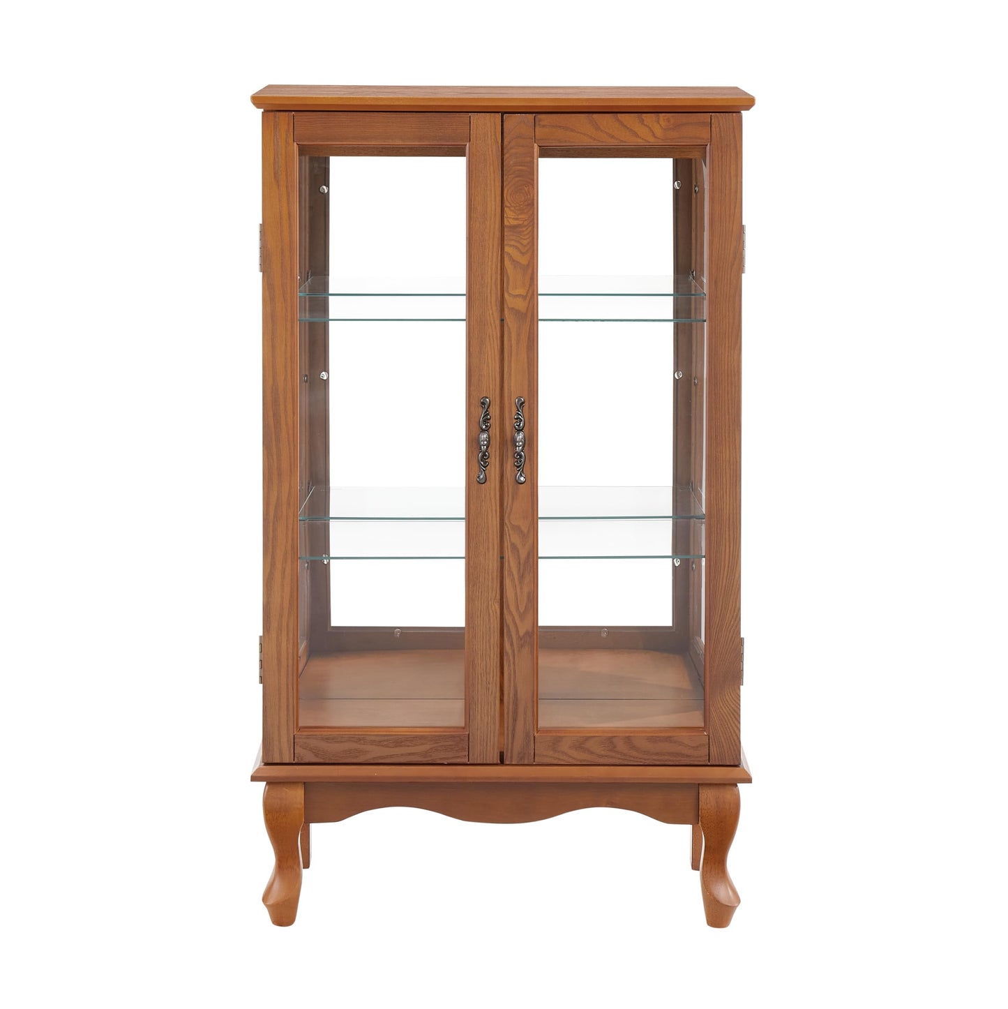 LKTART Curio Glass Display Cabinet,Storage Cabinet with Lights and Mirrored Back Panel,China Cabinet with Tempered Glass Doors and Shelves,Collectible Display Shelf,Included Bulb White