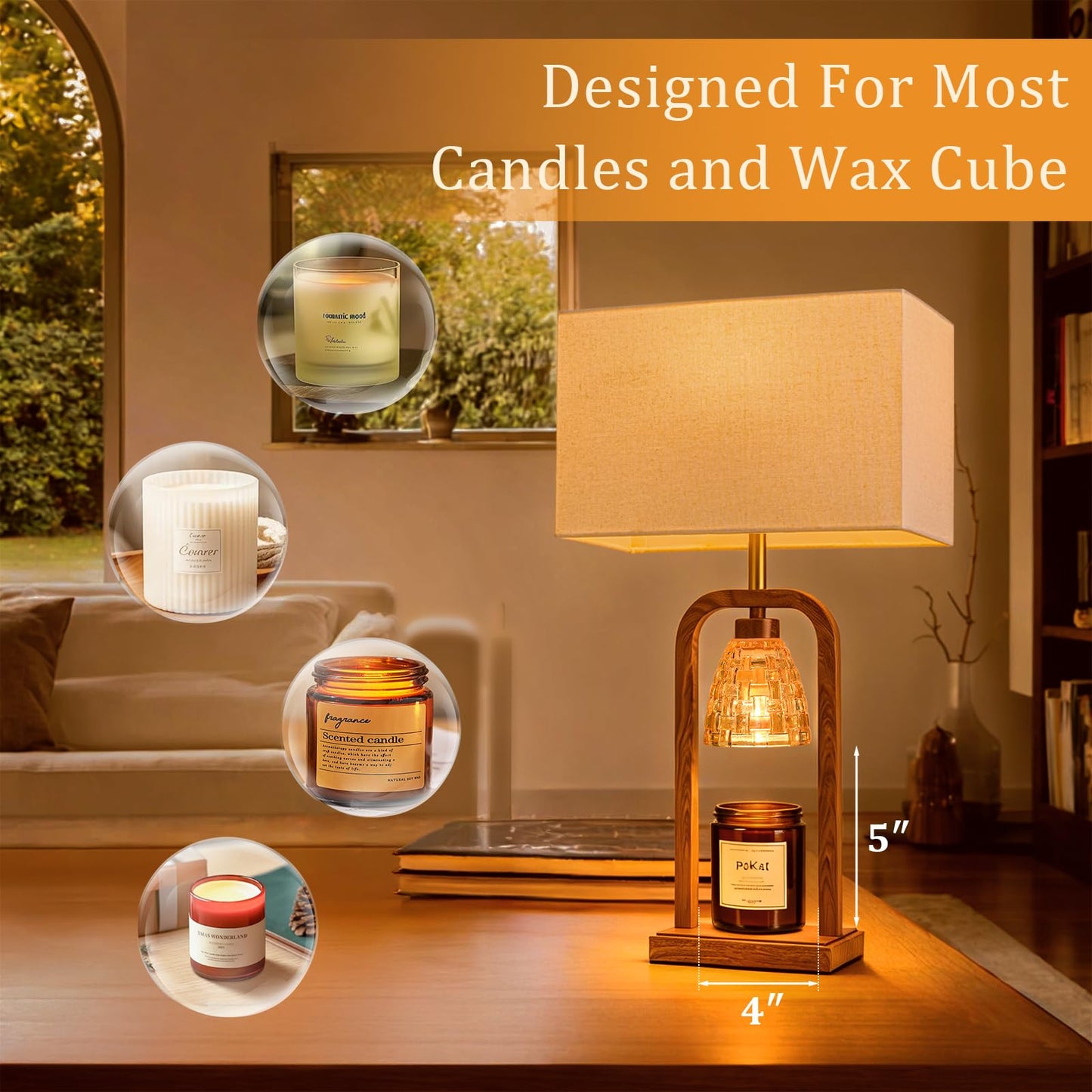 PoKat Gold Table Lamp Candle Warmer, Candle Warmer Lamp with Timer Dimmer, Wax Light Warming Table Lamp for Jar Candles, Modern Bedside Lamp for House Warming Home Decor Living Room, Bulb Included