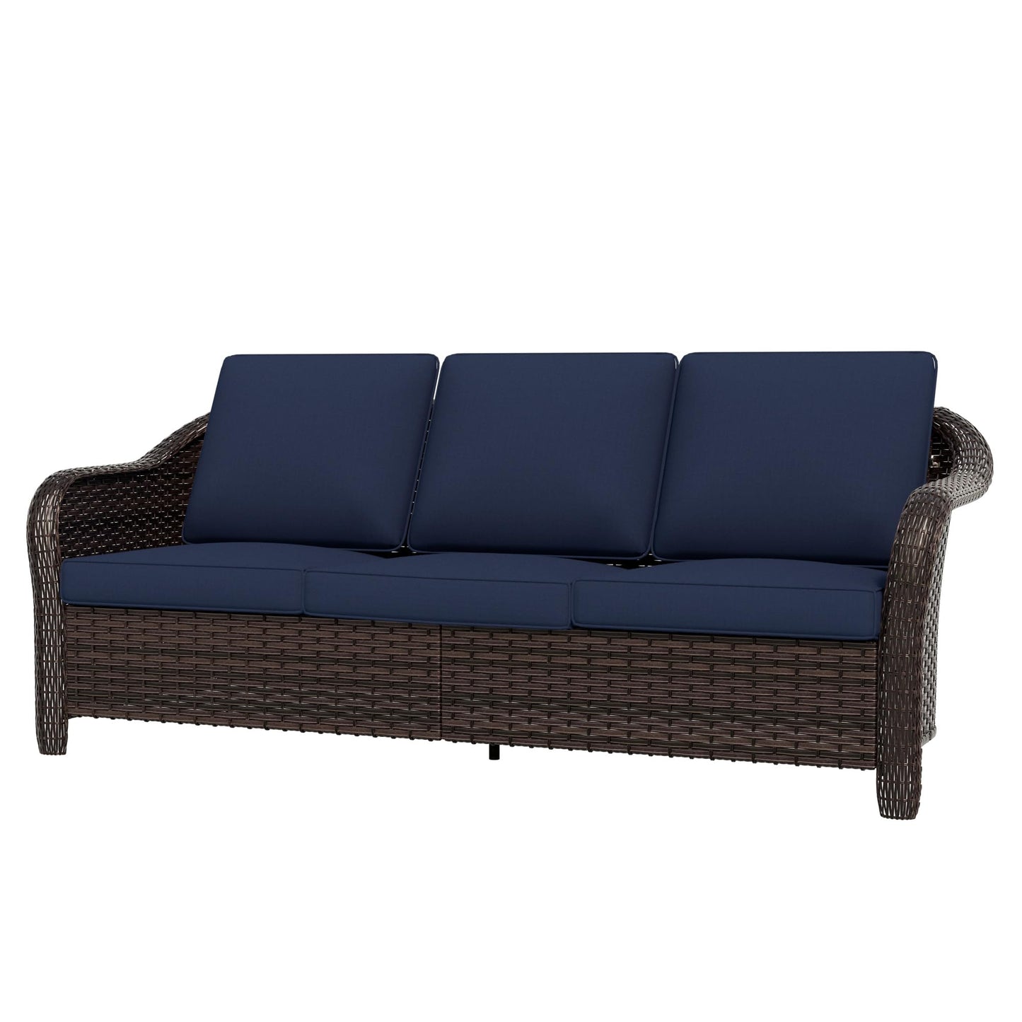 55 inch Outdoor Wicker 2 Seater Sofa, All-Weather Use Patio Rattan Loveseat with Seat and Back Cushion, Ideal for Porch, Backyard, Balcony, Poolside, Blue