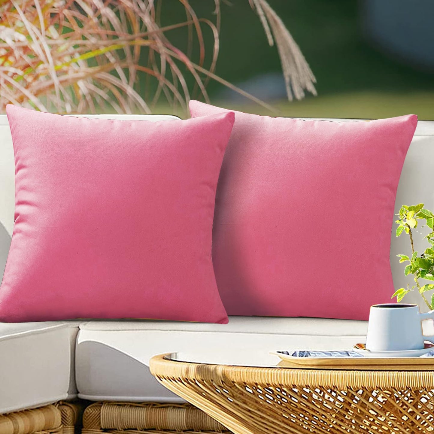 VAKADO Outdoor Waterproof Throw Pillow Covers 18X18 Set of 2 Decorative Green Patio Furniture Summer Cushion Cases Outside Decor for Couch Garden Bench Porch