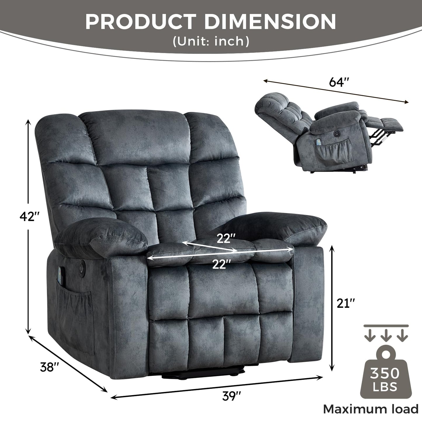 IOMOR Large Power Lift Recliner with Massage and Heat for Elderly, Heavy Duty & Safety Motion Reclining Mechanism, Ergonomic Electric Wider Chair with USB Port, 2 Hidden Cup Holders (1, Brown)