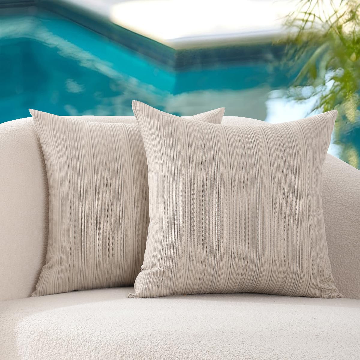 VAKADO Outdoor Waterproof Throw Pillow Covers 18x18 Set of 2 Decorative Outside Patio Furniture Cushion Cases Decor for Garden Bench Porch Couch Tent Chair Stripe Blue